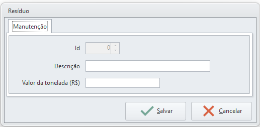 Cadastro de resíduo para controle de frota.