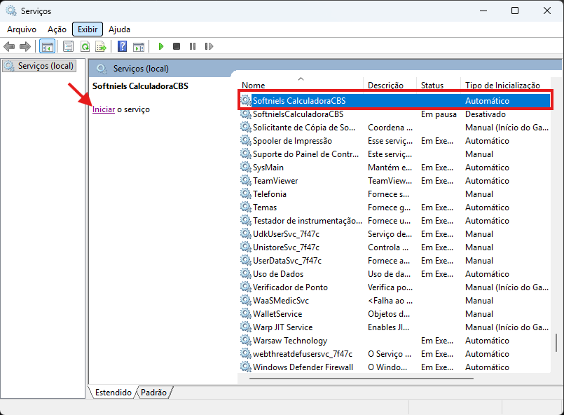 como iniciar o serviço da calculadora