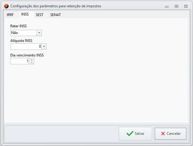Parâmetros para Retenção de Impostos - INSS