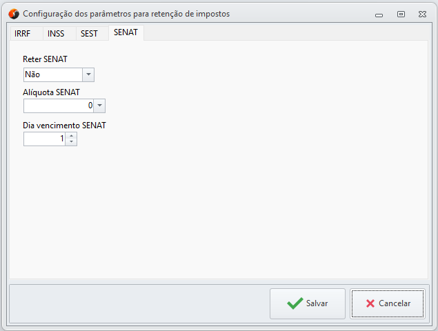 Parâmetros para Retenção de Impostos - SENAT