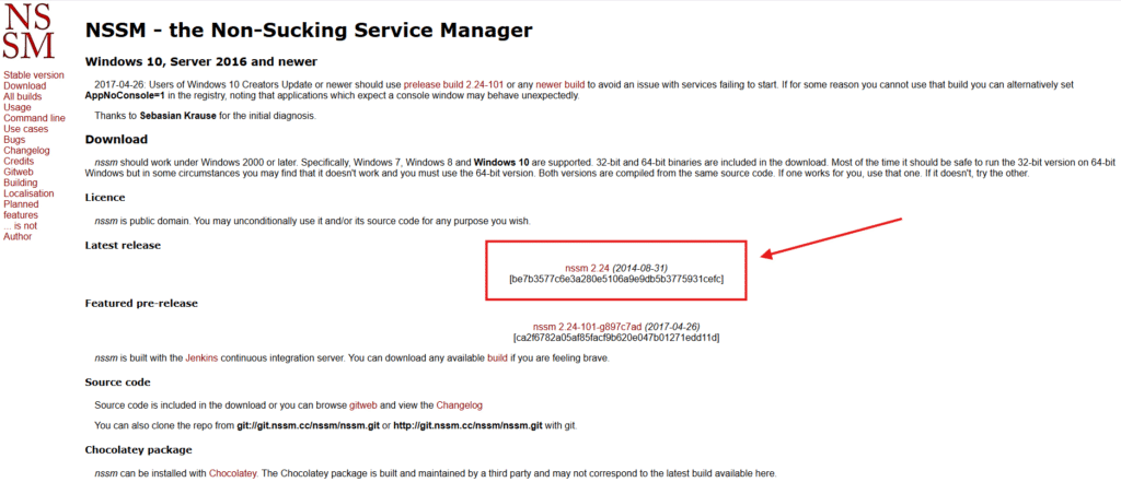 Onde baixar NSSM para iniciar um serviço iniciar automaticamente junto com o Windows